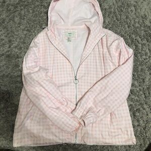 Pink checked rain coat